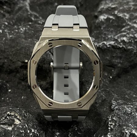 Ga2100 Silver Polish Bezel Gray Owl Rubber Strap