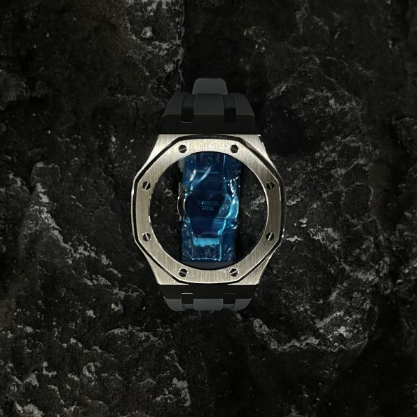 Ga2100 Silver Polish Bezel Gray Rubber Strap