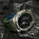Ga2100 Silver Polish Bezel Green Rubber Strap 