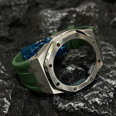 Ga2100 Silver Polish Bezel Green Rubber Strap 