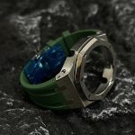 Ga2100 Silver Polish Bezel Green Rubber Strap