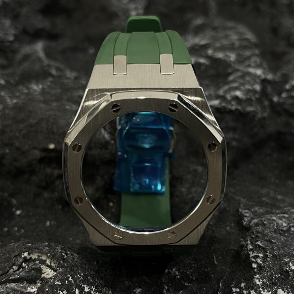 Ga2100 Silver Polish Bezel Green Rubber Strap