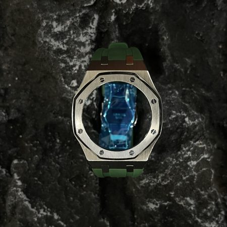 Ga2100 Silver Polish Bezel Green Rubber Strap