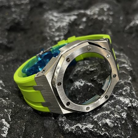 Ga2100 Silver Polish Bezel Light Green Rubber Strap 