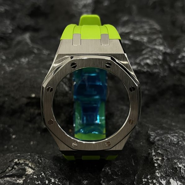 Ga2100 Silver Polish Bezel Light Green Rubber Strap