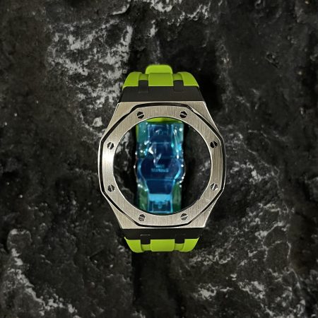 Ga2100 Silver Polish Bezel Light Green Rubber Strap