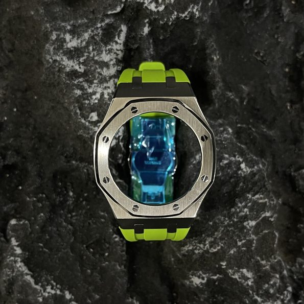 Ga2100 Silver Polish Bezel Light Green Rubber Strap