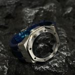 Ga2100 Silver Polish Bezel Navy Blue Rubber Strap 
