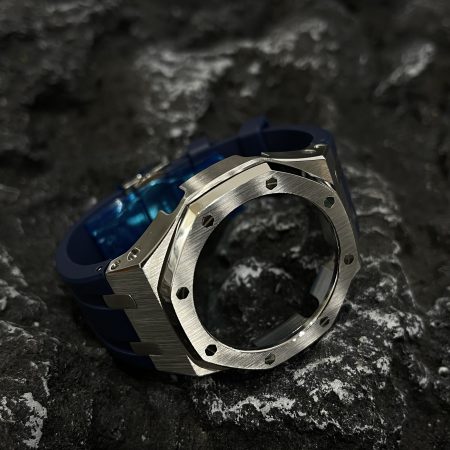 Ga2100 Silver Polish Bezel Navy Blue Rubber Strap 