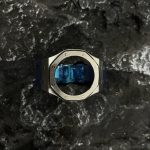 Ga2100 Silver Polish Bezel Navy Blue Rubber Strap