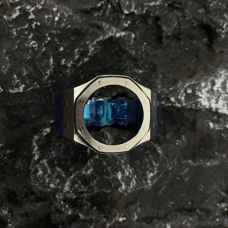 Ga2100 Silver Polish Bezel Navy Blue Rubber Strap