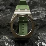 Ga2100 Silver Polish Bezel Olive Green Rubber Strap