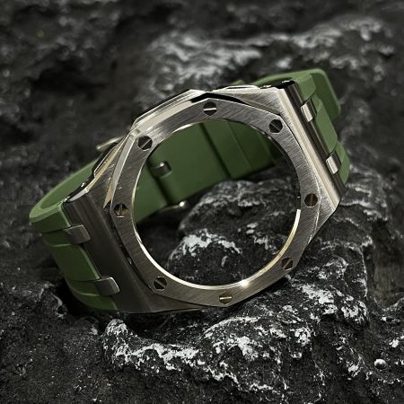 Ga2100 Silver Polish Bezel Olive Green Rubber Strap 