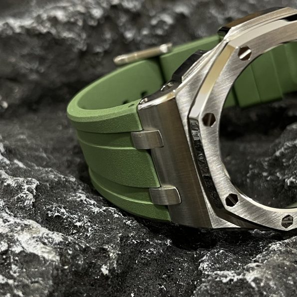 Ga2100 Silver Polish Bezel Olive Green Rubber Strap