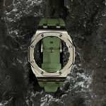 Ga2100 Silver Polish Bezel Olive Green Rubber Strap