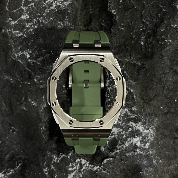 Ga2100 Silver Polish Bezel Olive Green Rubber Strap