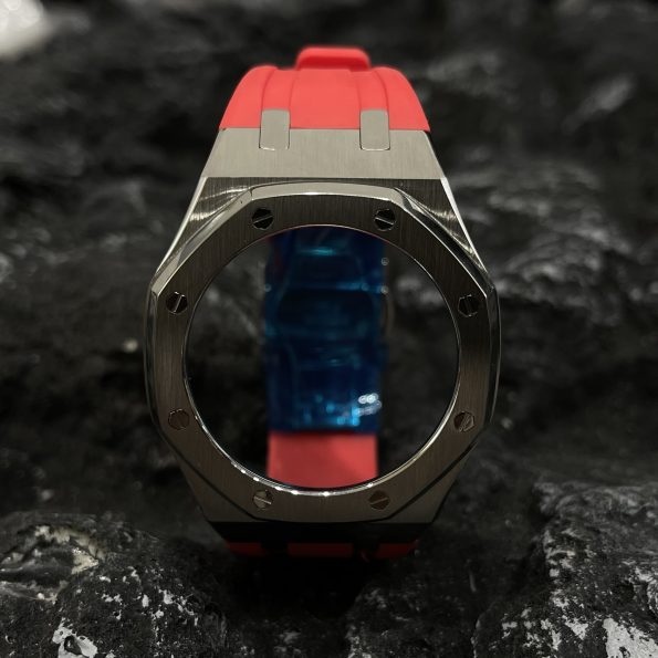 Ga2100 Silver Polish Bezel Red Rubber Strap