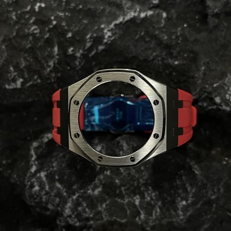 Ga2100 Silver Polish Bezel Red Rubber Strap
