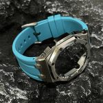 Ga2100 Silver Polish Bezel Sky Blue Rubber Strap