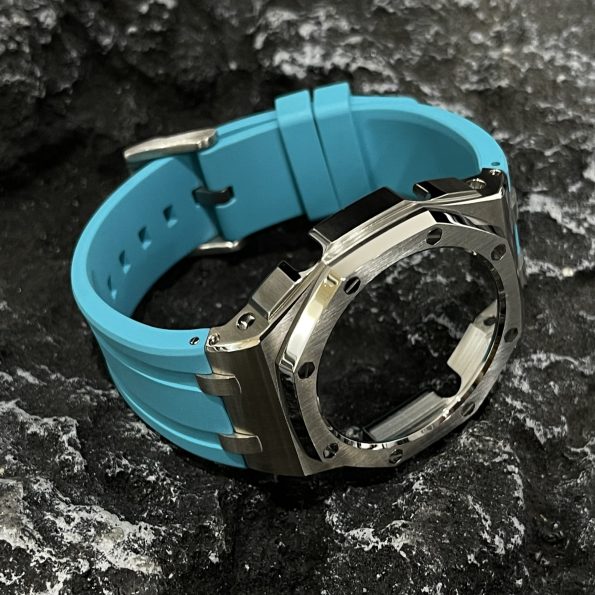 Ga2100 Silver Polish Bezel Sky Blue Rubber Strap