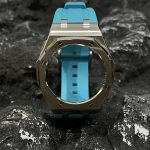 Ga2100 Silver Polish Bezel Sky Blue Rubber Strap