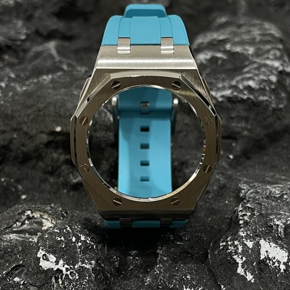 Ga2100 Silver Polish Bezel Sky Blue Rubber Strap