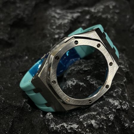 Ga2100 Silver Polish Bezel Tiffany Blue Rubber Strap 