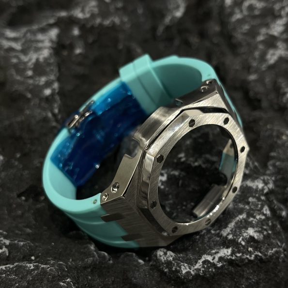 Ga2100 Silver Polish Bezel Tiffany Blue Rubber Strap