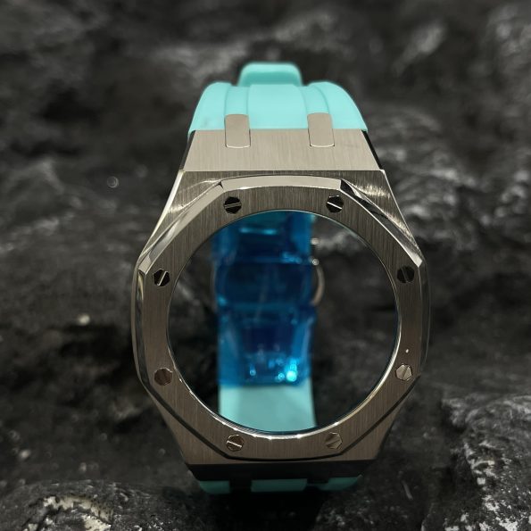 Ga2100 Silver Polish Bezel Tiffany Blue Rubber Strap