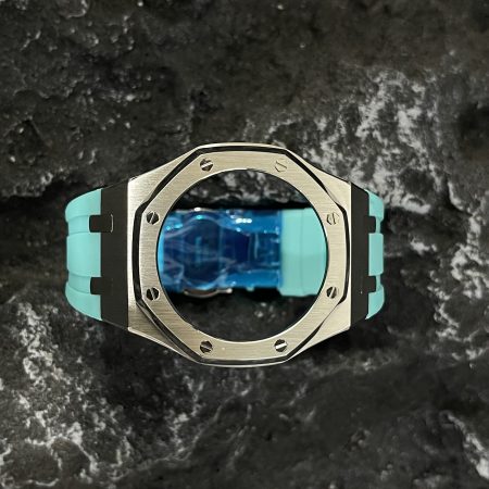 Ga2100 Silver Polish Bezel Tiffany Blue Rubber Strap
