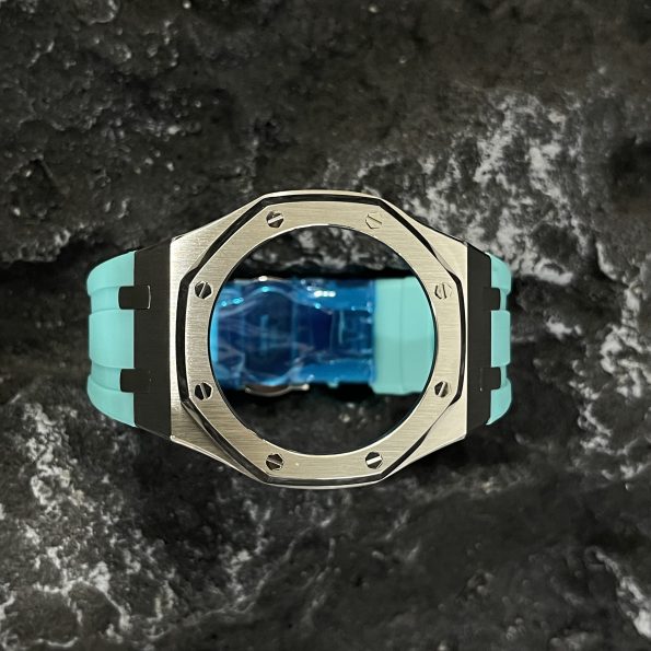 Ga2100 Silver Polish Bezel Tiffany Blue Rubber Strap