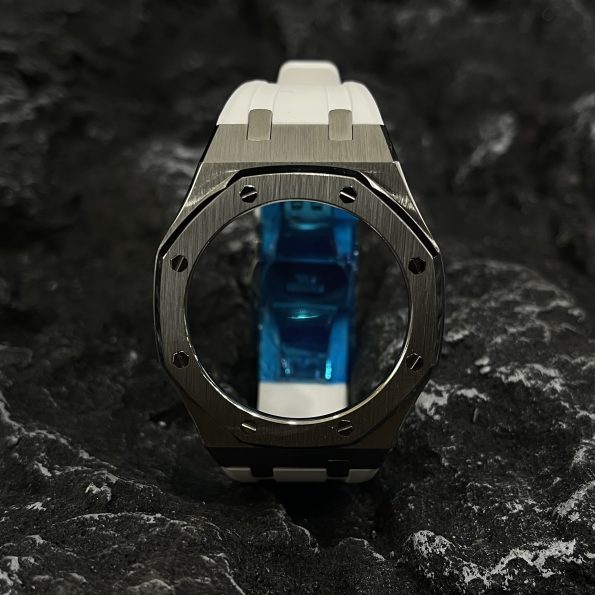 Ga2100 Silver Polish Bezel White Rubber Strap