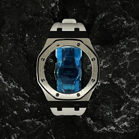 Ga2100 Silver Polish Bezel White Rubber Strap