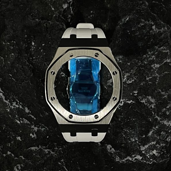 Ga2100 Silver Polish Bezel White Rubber Strap