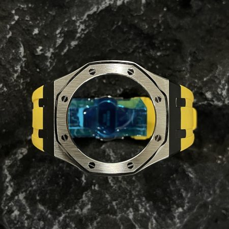 Ga2100 Silver Polish Bezel Yellow Rubber Strap