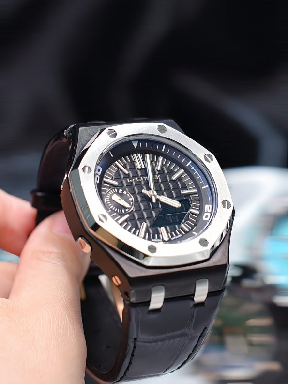 Ga2100 Black Rubber Strap Silver Bezel Black Dial Diy Watch