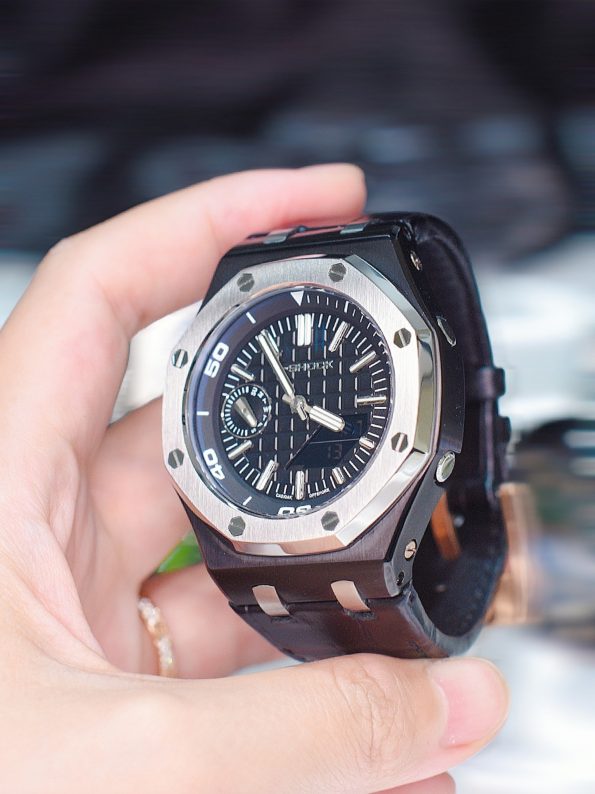 Ga2100 Black Rubber Strap Silver Bezel Black Dial Diy Watch