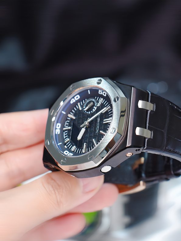 Ga2100 Black Rubber Strap Silver Bezel Black Dial Diy Watch