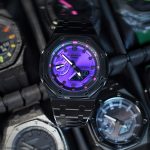 Ga2100 Black Stainless Steel Purple Dial Rose Inner Bezel Watch