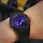 Ga2100 Black Stainless Steel Purple Dial Rose Inner Bezel Watch