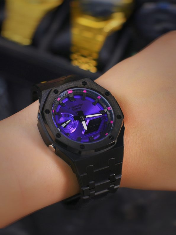 Ga2100 Black Stainless Steel Purple Dial Rose Inner Bezel Watch