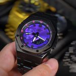 Ga2100 Black Stainless Steel Purple Dial Rose Inner Bezel Watch