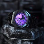 Ga2100 Black Stainless Steel Purple Dial Rose Inner Bezel Watch