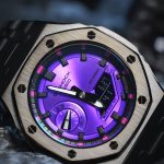 Ga2100 Black Stainless Steel Purple Dial Rose Inner Bezel Watch