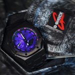 Ga2100 Black Stainless Steel Purple Dial Rose Inner Bezel Watch