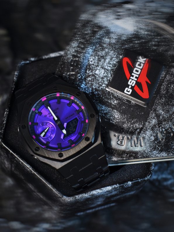 Ga2100 Black Stainless Steel Purple Dial Rose Inner Bezel Watch