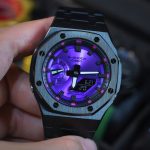 Ga2100 Black Stainless Steel Purple Dial Rose Inner Bezel Watch
