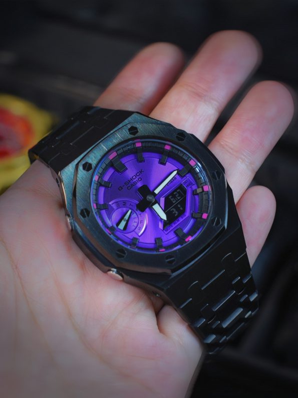 Ga2100 Black Stainless Steel Purple Dial Rose Inner Bezel Watch