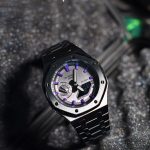 Ga2100 Black Stainless Steel Watch Purple Hour Marker
