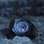 Ga2100 Black Stainless Steel Watch Purple Hour Marker